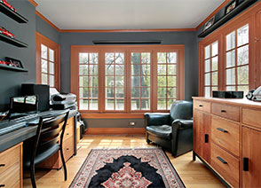 natural light from windows in home office with hardwood floors