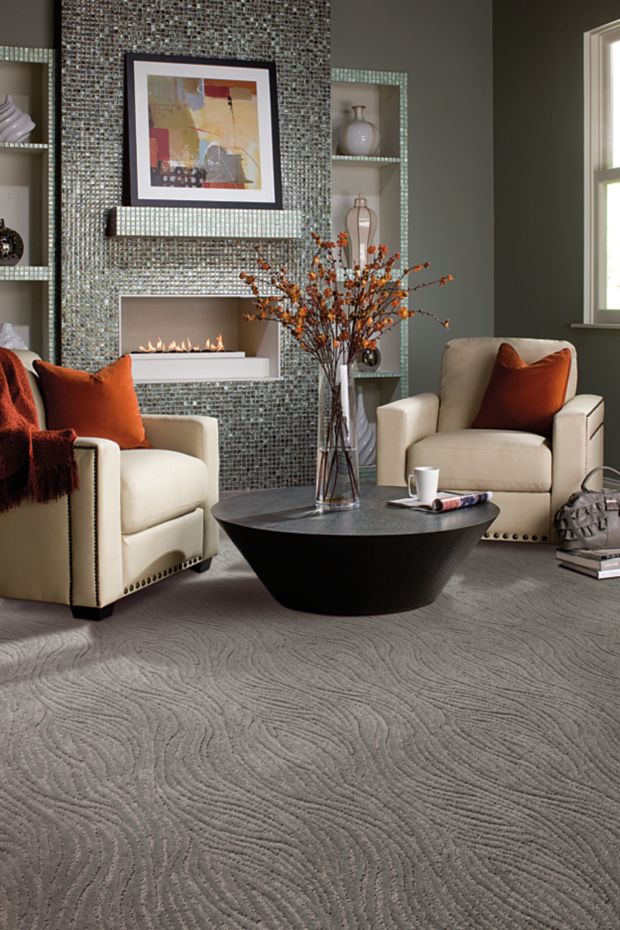 patterned carpet in living room