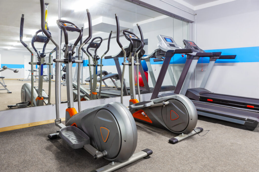 basement home gym with carpet tiles