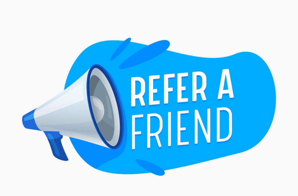 refer a friend program banner with a megaphone